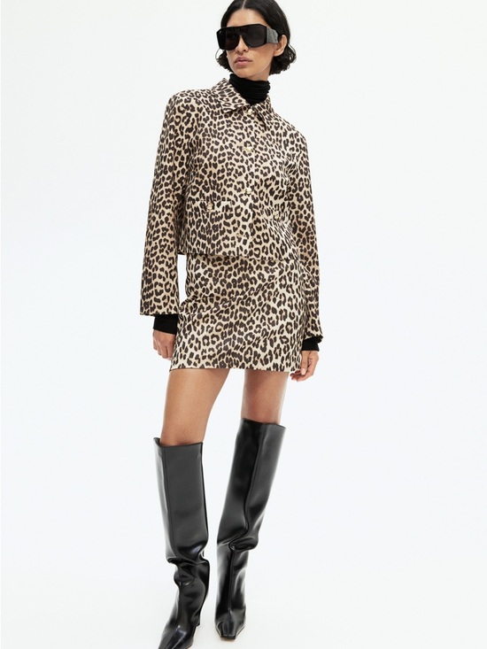 H&M Dresses & Skirts - H&M Leopard Print Cropped Blazer Mini Skirt Set Size XS Animal Print Chic